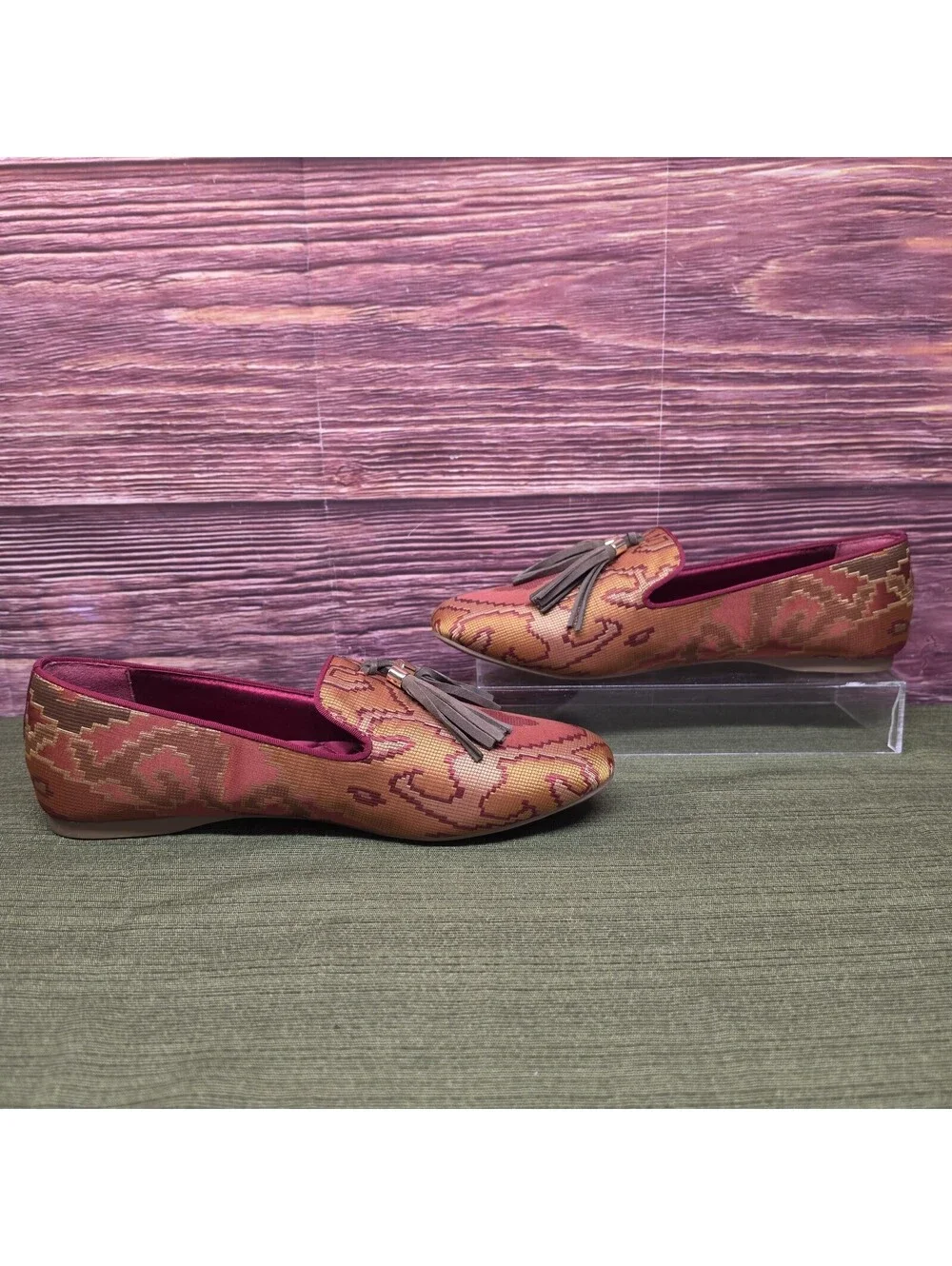Birdies Starling Flat Women's Rust Tapestry Tassel Loafer Size 10.5